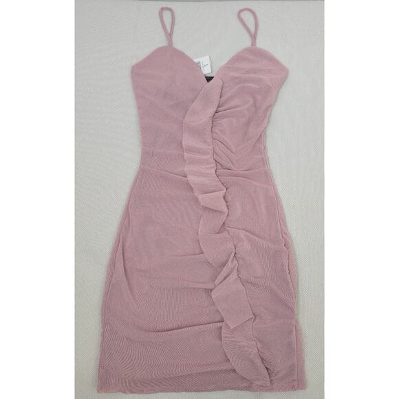 Windsor Sleeveless Sparkly Mauve Glitter Ruffle Mini Dress Sz Medium - Picture 2 of 7